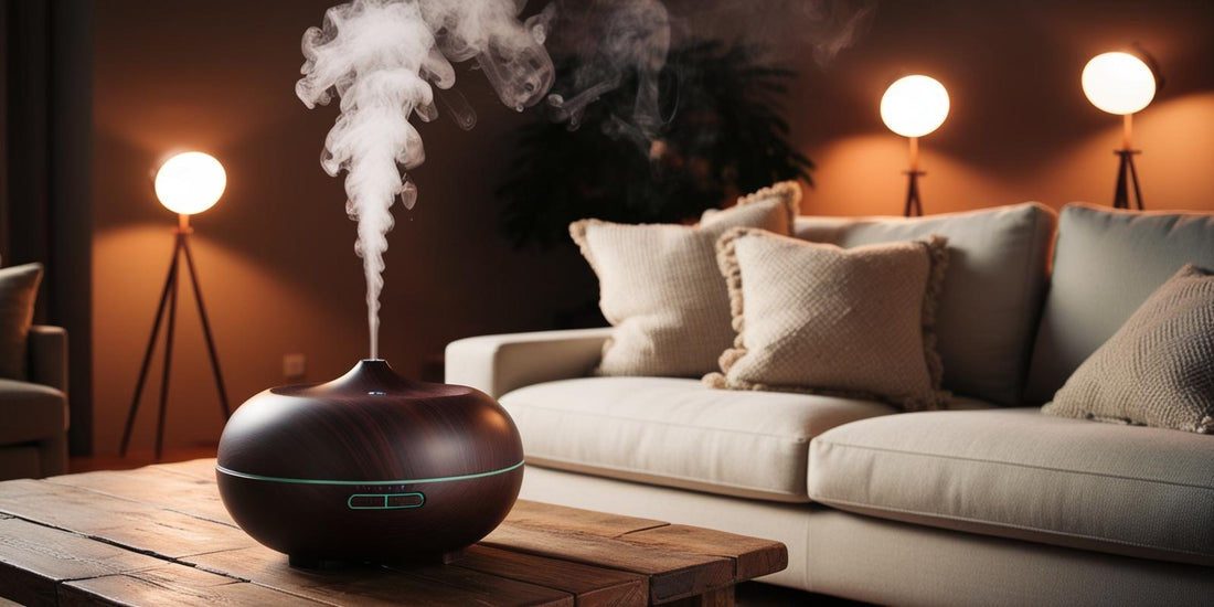 A stylish modern aroma diffuser placed in a minimalist living room
